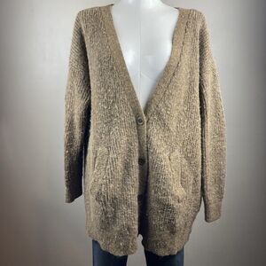 Free People Retro Whimsy Oversized Grunge Cardigan Size M Green Fuzzy Cozy Wool